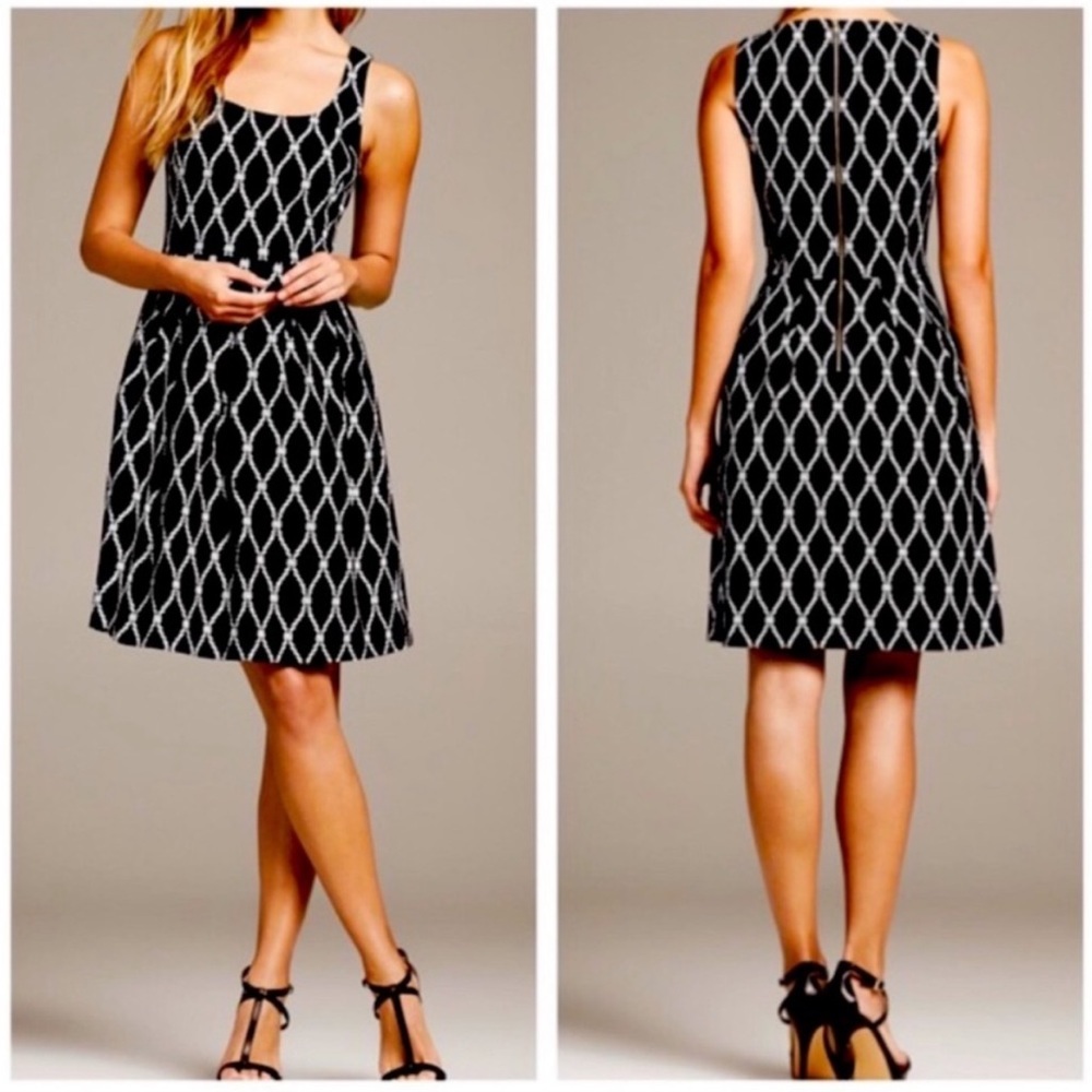 Banana Republic Women’s Nautical Rope Print Fit Flare Tank Dress‎ Black White 4